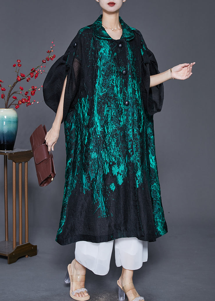 Women Green Oversized Patchwork Jacquard Spandex Trench Coats Spring