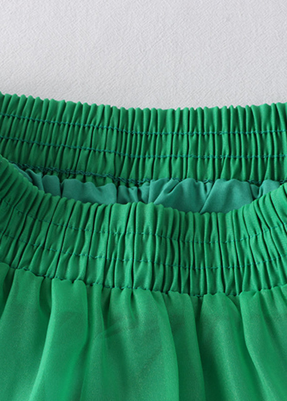 Women Green Patchwork High Waist Tulle A Line Skirts Summer