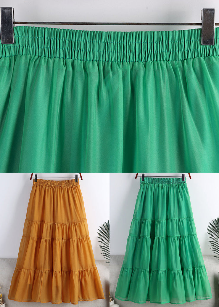 Women Green Patchwork High Waist Tulle A Line Skirts Summer