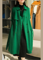 Women Green Peter Pan Collar Solid Color Woolen Trench Coats Winter
