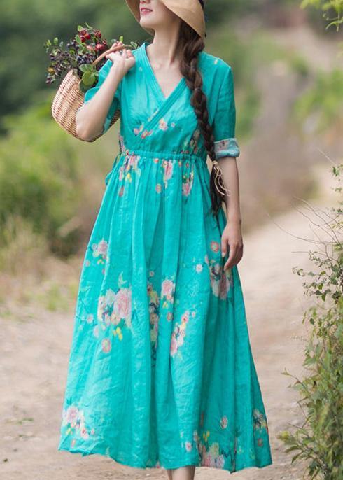 Spring Colors Robe Women Green Print Robes Patchwork Drawstring Robe Spring Dress – SooLinen