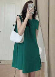 Women Green Slim Fit Original Design Cotton Mid Dress Sleeveless