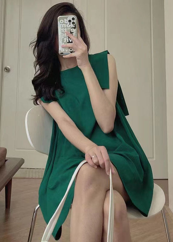 Women Green Slim Fit Original Design Cotton Mid Dress Sleeveless