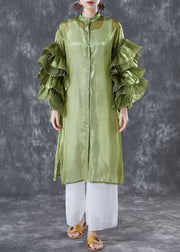 Women Green Stand Collar Patchwork Chiffon Holiday Dress Summer