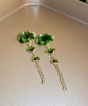 Women Green Sterling Silver Alloy Louts Tassel Drop Earrings