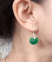 Women Green Sterling Silver Jade Drop Earrings