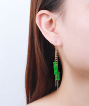 Women Green Sterling Silver Overgild Dry Green Abacus Tassel Drop Earrings