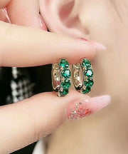 Women Green Sterling Silver Overgild Zircon Hoop Earrings