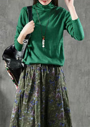 Women Green Turtleneck Patchwork Knitting Cotton Long Sleeve