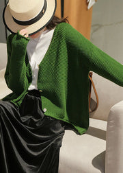 Women Green V Neck Button Knit Loose Cardigans Fall