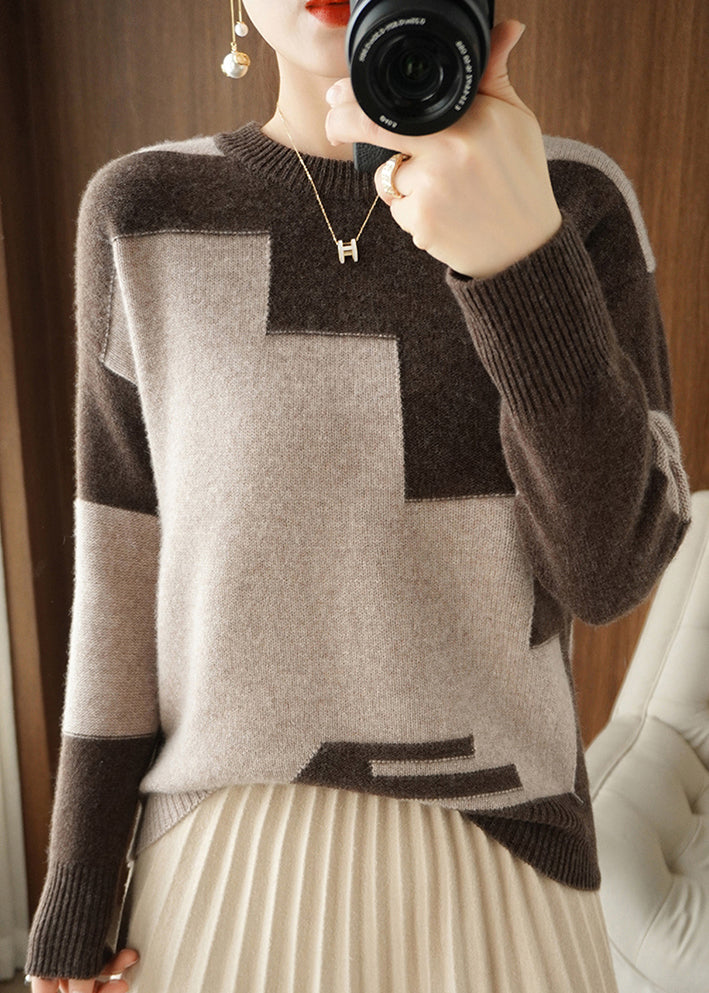 Women Grey Asymmetrical Patchwork Wool Knit Top Fall