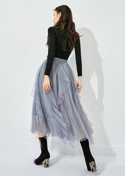 Women Grey Elastic Waist Exra Large Hem Tulle Skirt Summer
