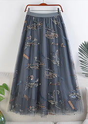 Frauen-Grau bestickter Buchstabe-Grafik-elastische Taillen-Röcke Sommer