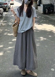 Women Grey O Neck T Shirt And Plaid Crop Pants Cotton Two Pieces Set Summer