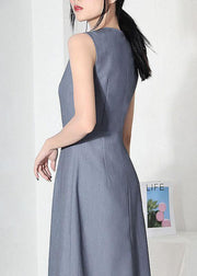 Women Grey Patchwork Cotton asymmetrical design Dresses - SooLinen