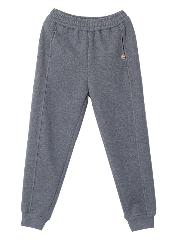 Women Grey Pockets Warm Fleece Casual Pants Winter