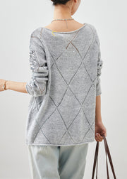 Women Grey Sequins Warm Knit Short Sweater Winter