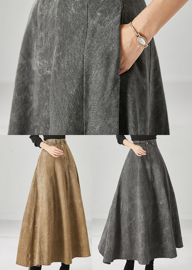 Women Grey Tie Dye Pockets Cotton A Line Skirt Fall