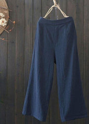 Women High Elastic Waist Loose Cotton Wide Leg Pants with Pockets - SooLinen