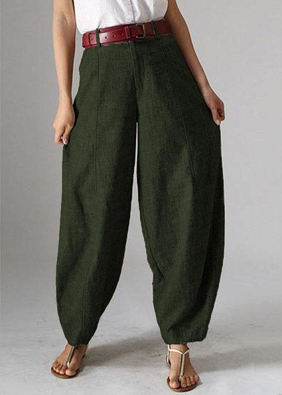 Women High Waist Button Solid Color Harem Pants with Pocket - SooLinen