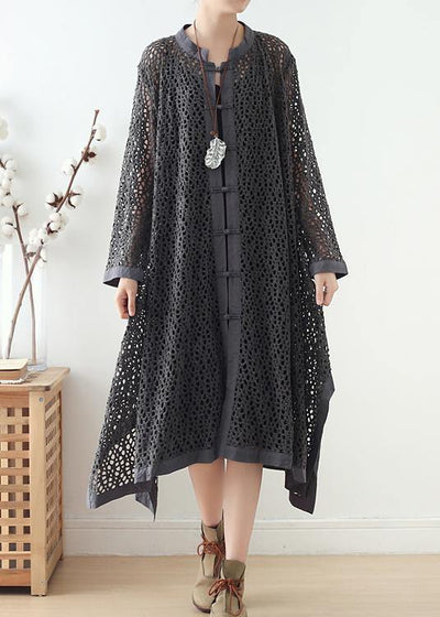 Women Hollow Out Top Quality Spring Black Loose Coat - SooLinen