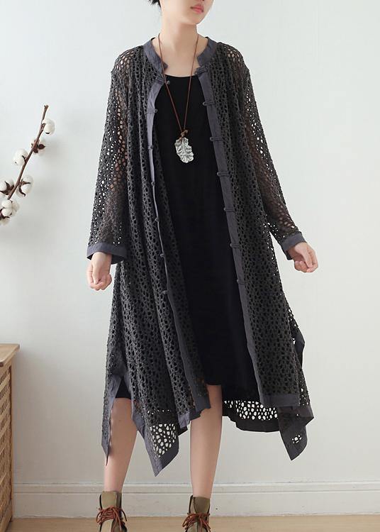 Women Hollow Out Top Quality Spring Black Loose Coat - SooLinen