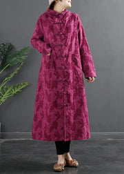 Women Hooded Chinese Button Rose Jacquard Robes Dress - SooLinen