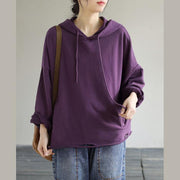 Women Hooded Hole Spring Top Silhouette Photography Purple Blouses - SooLinen