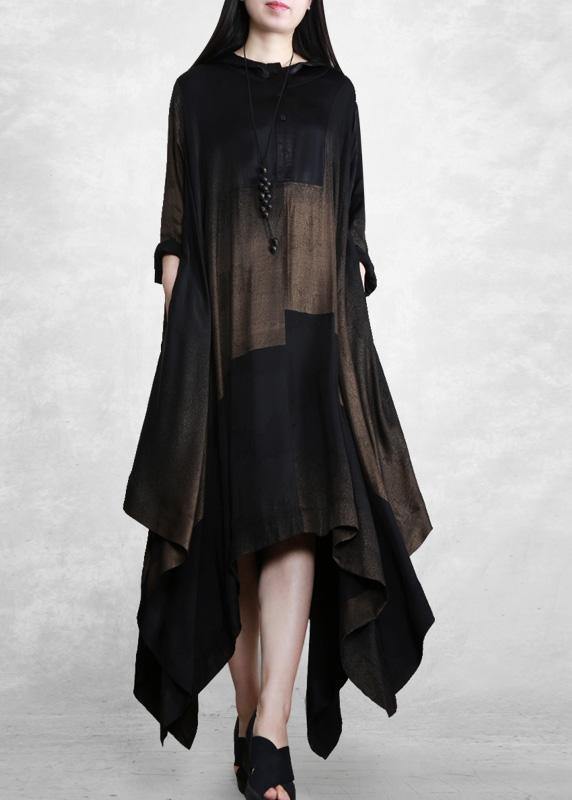 Women Hooded Outfits Black Long Dresses< - SooLinen