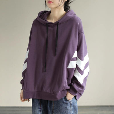 Women Hooded cotton Spring Tunic pattern Work Outfits Purple Sweatshirt - SooLinen