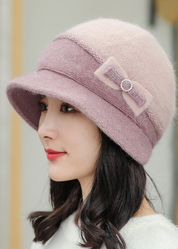 Women Khaki Bow Soft And Breathable Rabbit Fur Bucket Hat