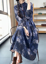 Women Khaki Button Ruffled Print Dress Spring