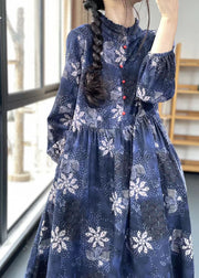 Women Khaki Button Ruffled Print Dress Spring