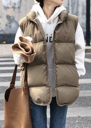 Women Khaki Casual Stand Collar Thick Winter Sleeveless Puffer Vest