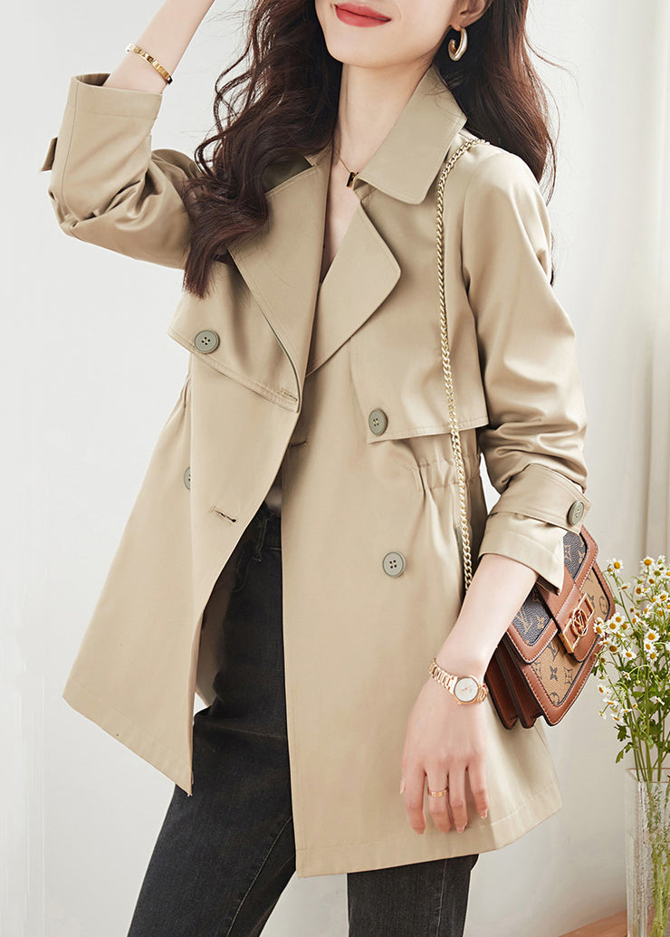 Women Khaki Double Breast Pockets Patchwork Cotton Trench Coats Fall