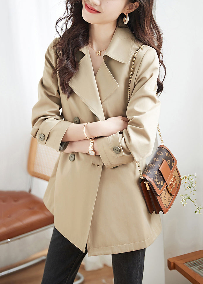 Women Khaki Double Breast Pockets Patchwork Cotton Trench Coats Fall