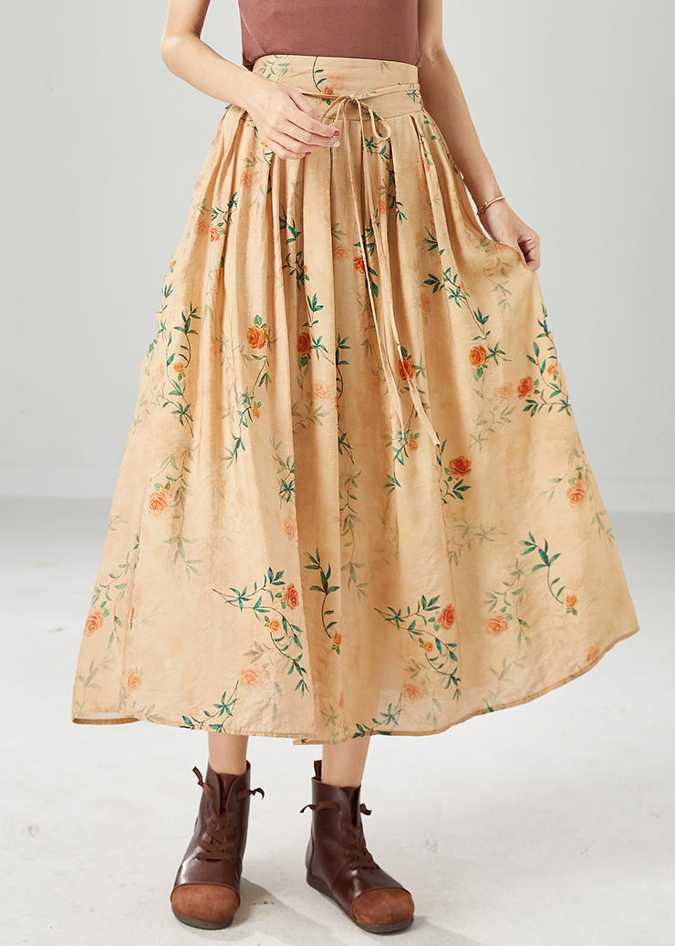 Women Khaki High Waist Print Cotton A Line Skirts Summer
