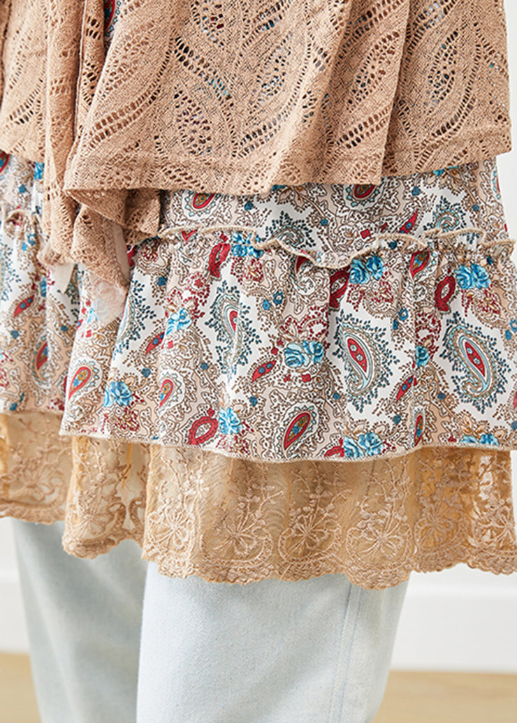 Women Khaki Hooded Patchwork Wrinkled Cotton Fake Two Piece Mini Dress Fall