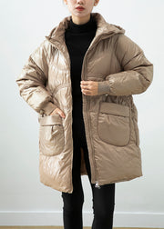 Women Khaki Hooded Pockets Fine Cotton Filled Winter Coats Winter