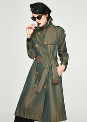 Women Khaki Notched Collar Side Open Cotton Double Breasted Trench Spring