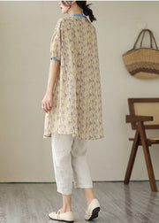 Women Khaki Oversized Print Linen Shirt Dress Summer