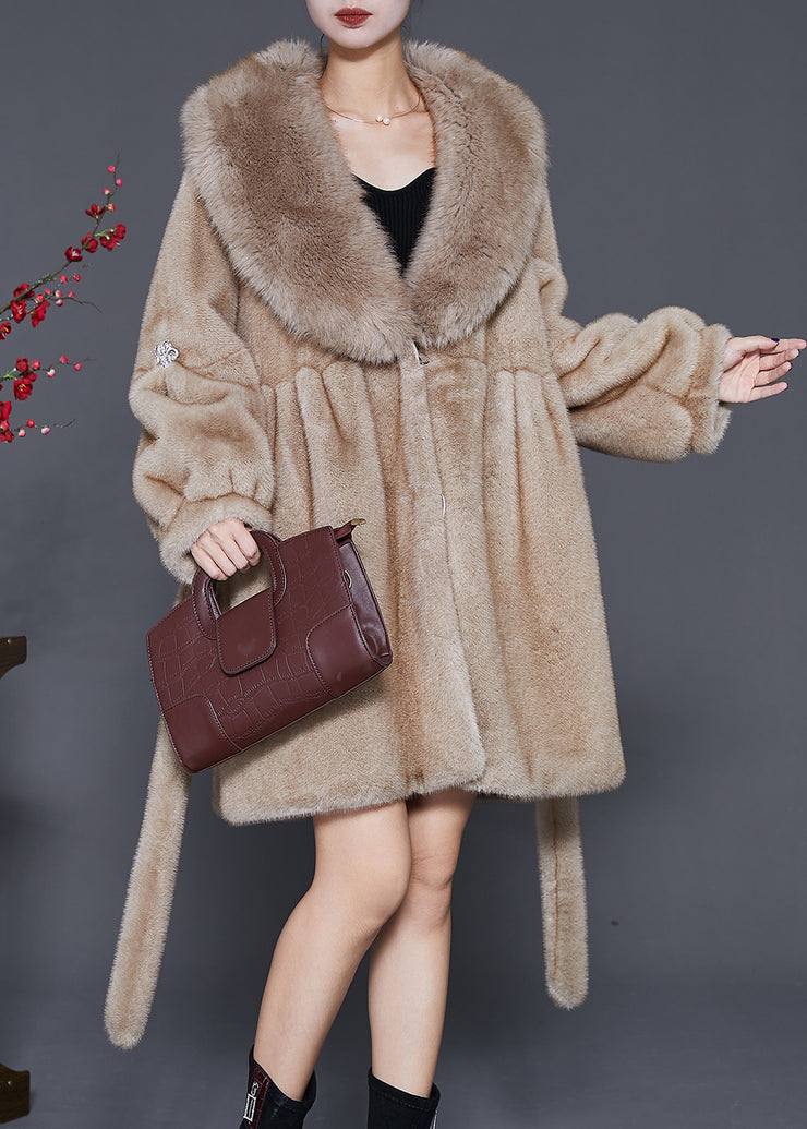 Women Khaki Oversized Warm Fuzzy Fur Fluffy Coats Winter