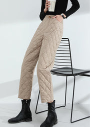 Damen Khaki Taschen Warme Regelmäßige Winterhose