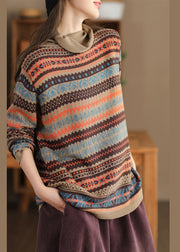Women Khaki Turtle Neck Print Knit Sweaters Winter