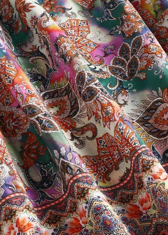Women Khaki V Neck Ruffled Print Silk Robe Dresses Half Sleeve
