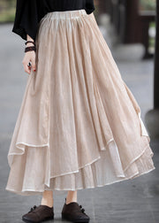 Women Khaki elastic waist Asymmetrical Design layered Linen Skirts Summer