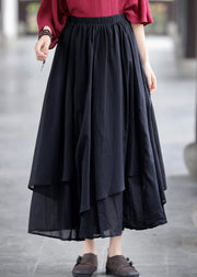 Frauen Khaki elastische Taille Asymmetrisches Design geschichtete Leinenröcke Sommer