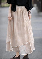 Women Khaki elastic waist Asymmetrical Design layered Linen Skirts Summer