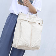 Women Korea beige Canvas Square Backpack - SooLinen