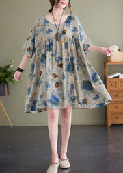 Women Lake Blue Oversized Print Cotton Maxi Dress Summer